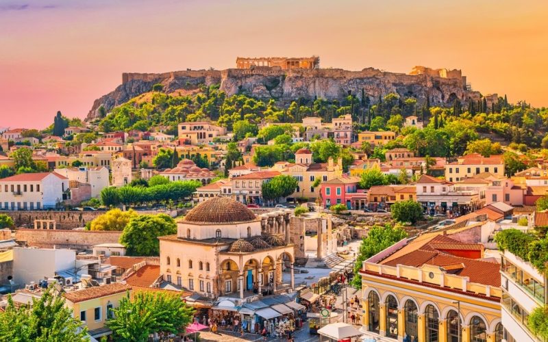 Skyline,Of,Athens,With,Monastiraki,Square,And,Acropolis,Hill,During