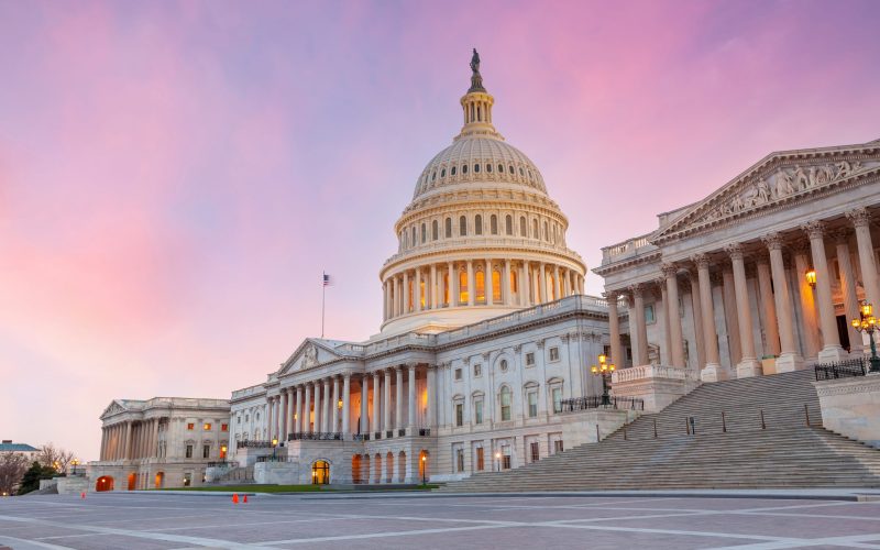 Sunset,Shot,Of,The,United,States,Capitol,Building,In,Washington,