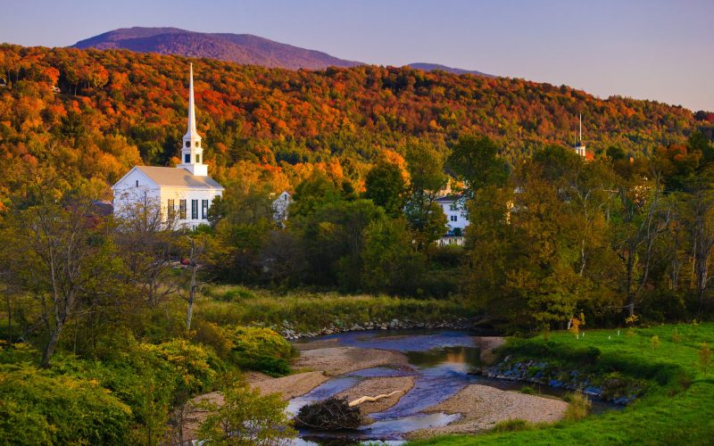 Fall,Foliage,And,The,Stowe,Community,Church,,Stowe,,Vermont,,Usa