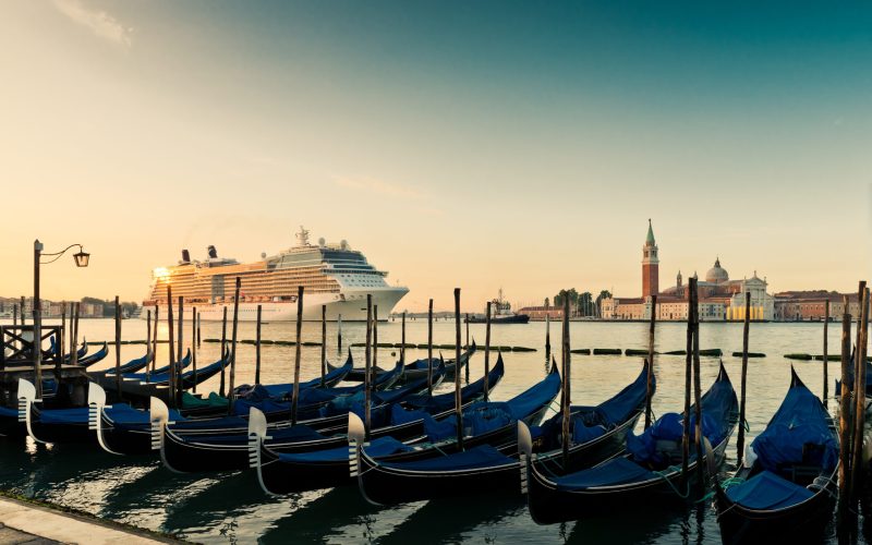 Gondolas,On,The,Background,Of,The,Huge,Cruise,Ship,In