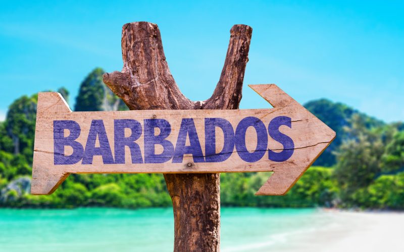 Barbados,Wooden,Sign,With,Beach,Background