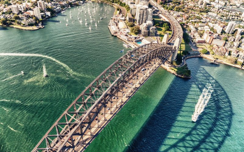 Sydney,Harbour,Bridge.,Aerial,View,From,Helicopter,On,A,Beautiful