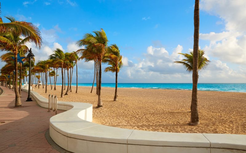 Fort,Lauderdale,Beach,Morning,Sunrise,In,Florida,Usa,Palm,Trees