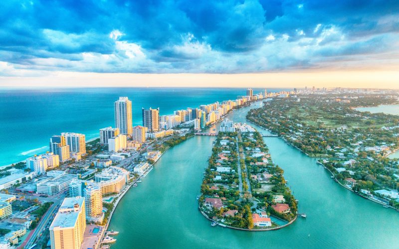 Miami,Beach,,Wonderful,Aerial,View,Of,Buildings,,River,And,Vegetation.