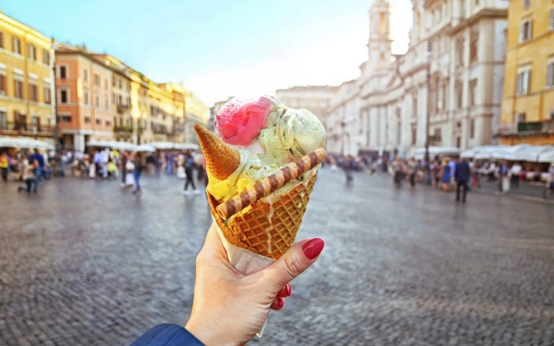 Italian,Ice,-,Cream,Cone,Held,In,Hand,On,The