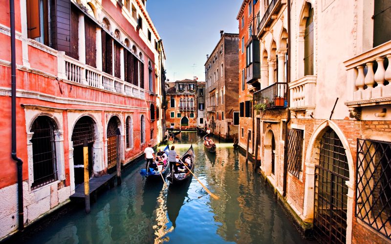Gondola,Ride,In,Small,Canal,,Venice,Italy